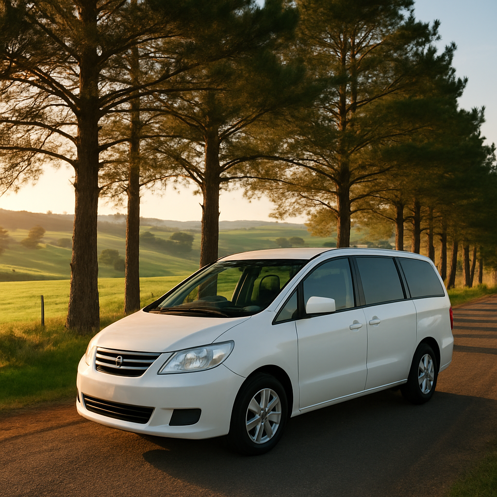 White minivan shuttle on a country road near Ballarat airport